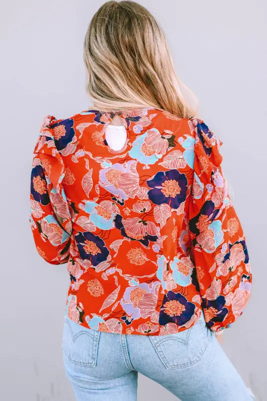 Ginger floral print ruffle puff sleeve blouse - blouses & shirts