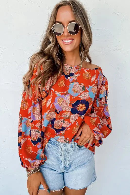 Ginger floral print ruffle puff sleeve blouse - blouses & shirts