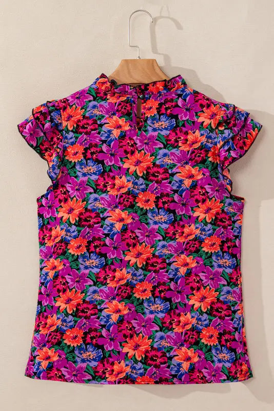 Floral print tiered ruffled sleeve blouse - tops/blouses & shirts