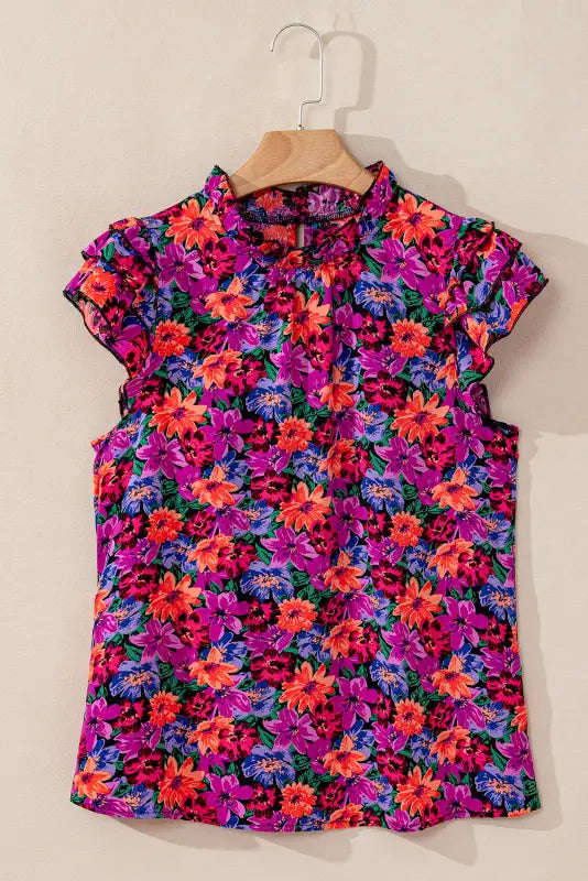 Floral print tiered ruffled sleeve blouse - tops/blouses & shirts