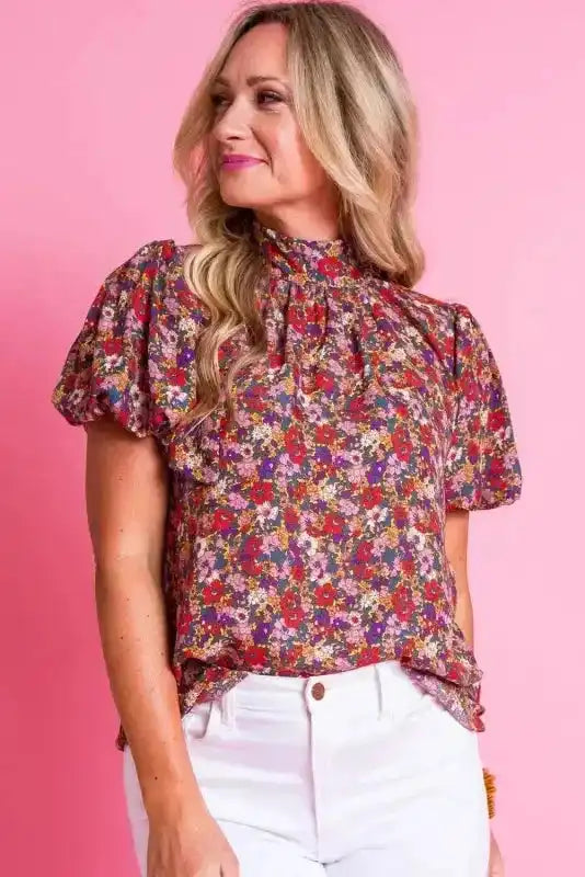 Floral Puff Sleeve Blouse - Fashionfitz
