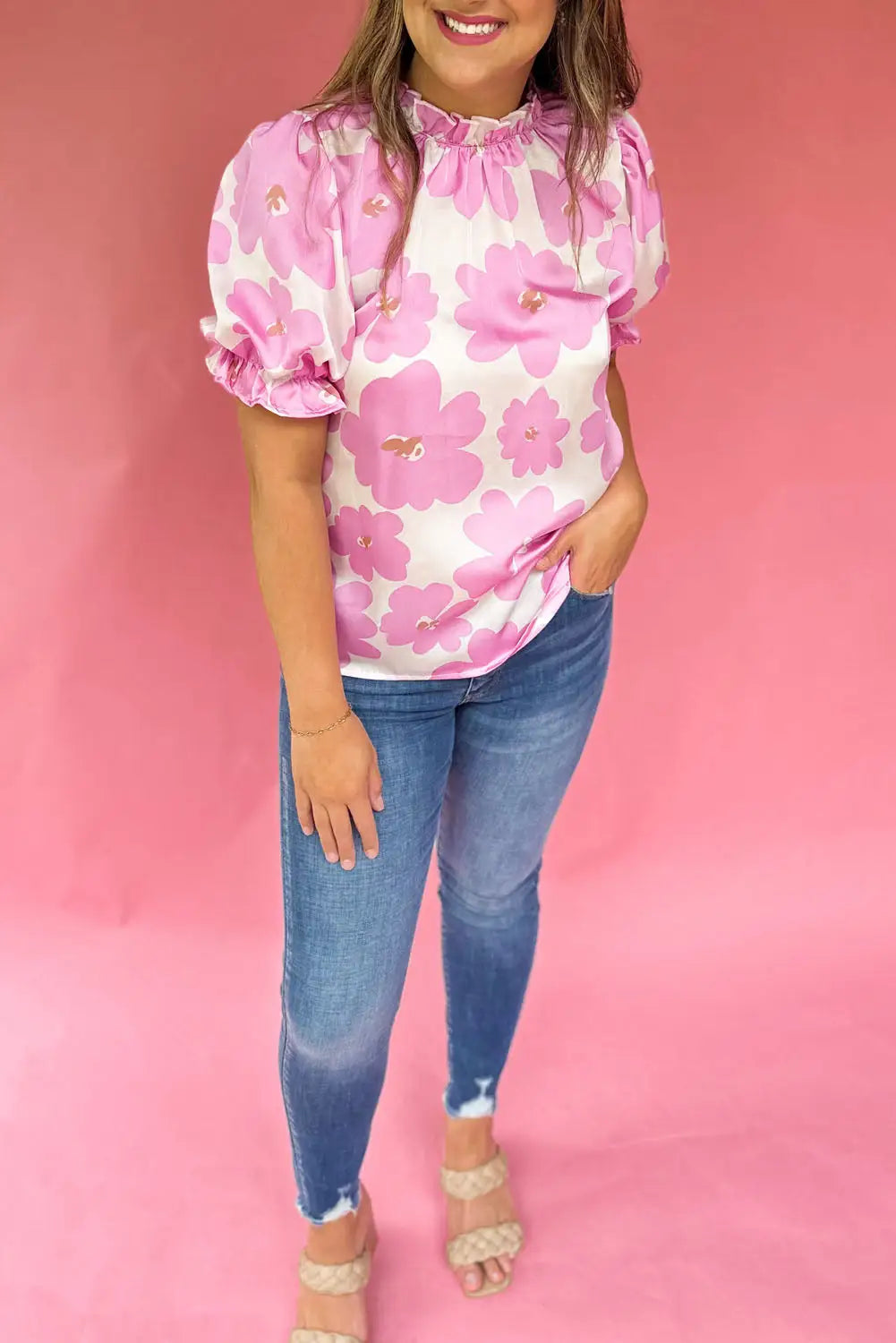 Floral puff sleeve plus size blouse - size/plus tops/plus blouses & shirts