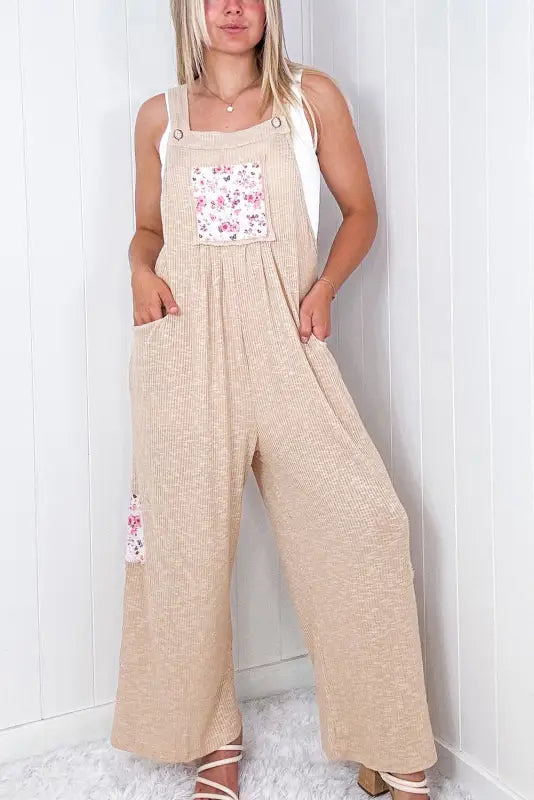 Floral ribbed comfort jumpsuit