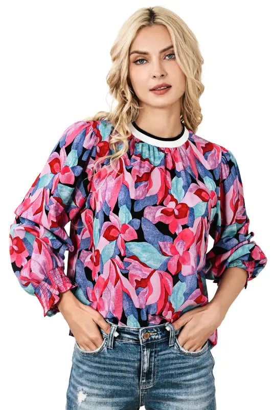 Floral ruched blouse - blouses