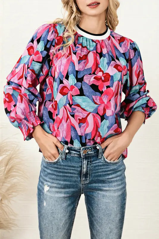 Floral ruched blouse - blouses