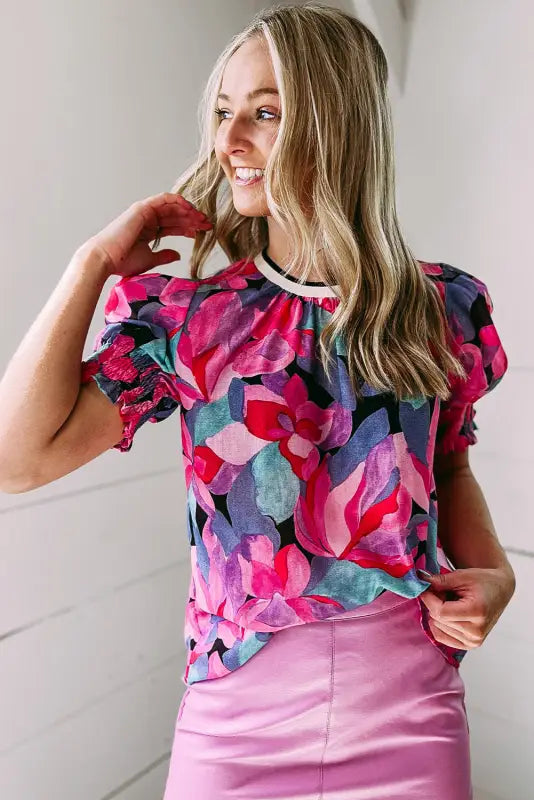 Floral ruched blouse - blouses