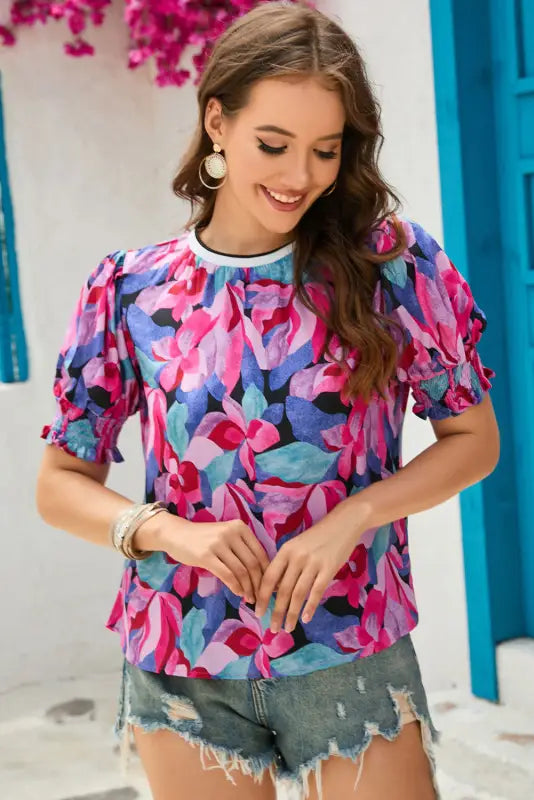 Floral ruched blouse - blouses