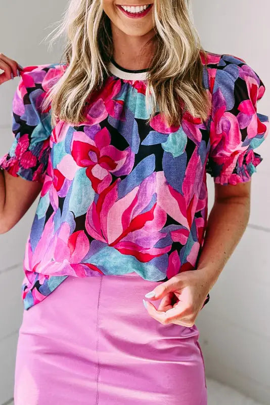 Floral ruched blouse - blouses