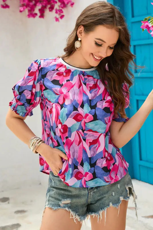 Floral ruched blouse - blouses