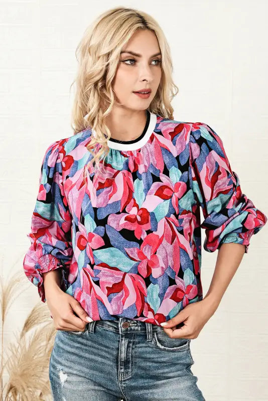 Floral ruched blouse - blouses