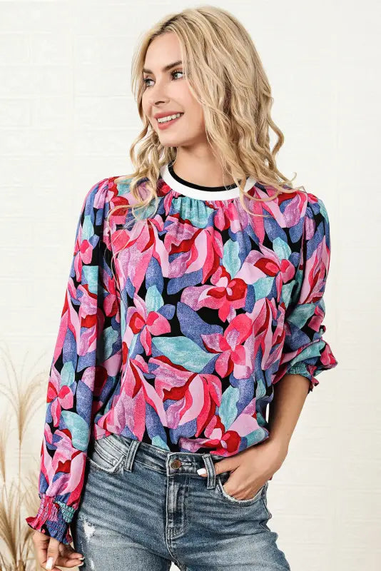 Floral ruched blouse - blouses