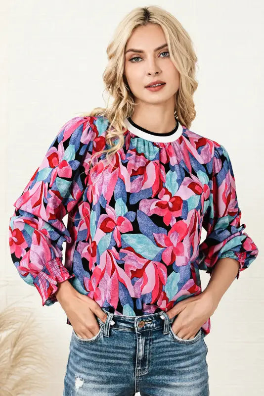 Floral ruched blouse - blouses