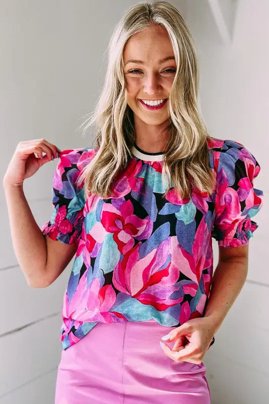 Floral ruched blouse - blouses