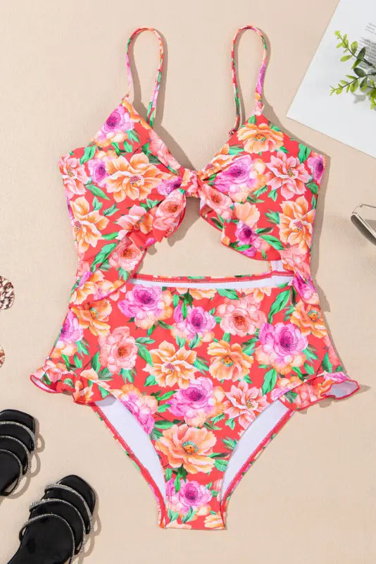 Floral ruffle one-piece swimsuit for relaxed fit