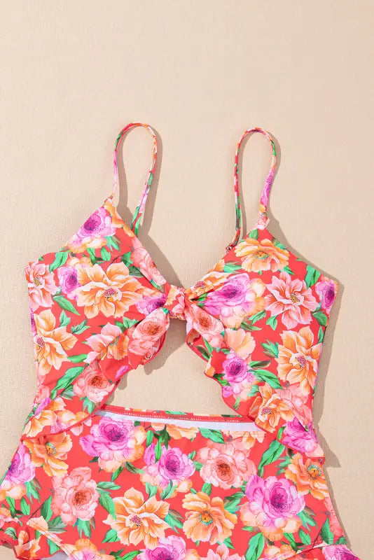 Floral ruffle one-piece swimsuit for relaxed fit