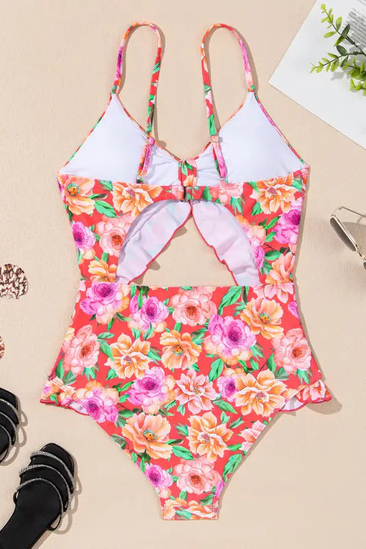 Floral ruffle one-piece swimsuit for relaxed fit