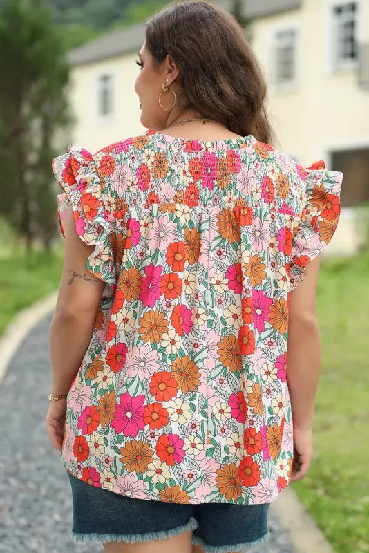 Floral ruffle sleeve plus size blouse - size/plus tops/plus blouses & shirts