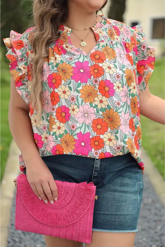 Floral ruffle sleeve plus size blouse - size/plus tops/plus blouses & shirts