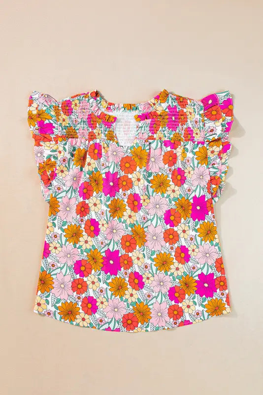 Floral ruffle sleeve plus size blouse - multicolour / 1x / 100% polyester - size/plus tops/plus blouses & shirts