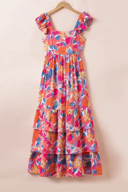 Pink floral ruffle tiered maxi dress - dresses/floral dresses