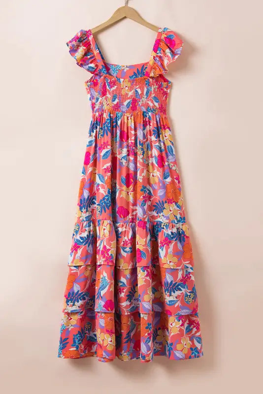 Pink floral ruffle tiered maxi dress - dresses/floral dresses