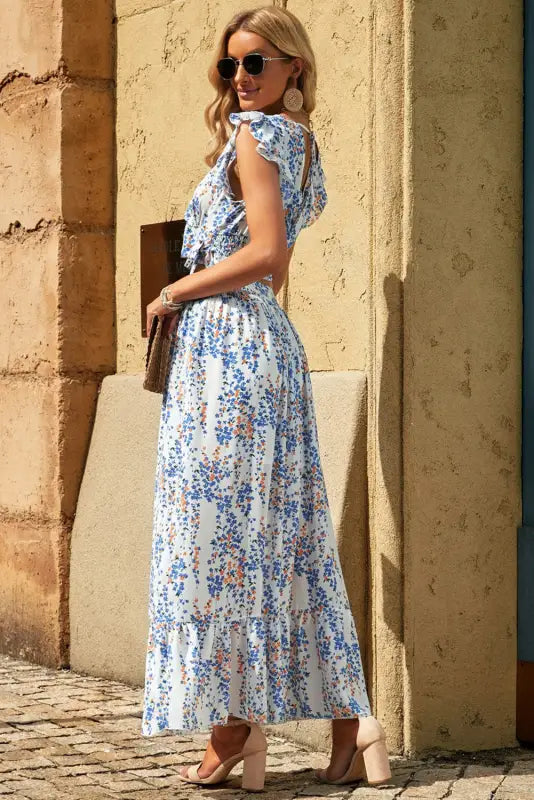 Floral ruffled crop top and maxi skirt set - two piece skirts