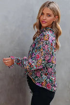 Floral Ruffled Sleeve V-Neck Blouse - Fashionfitz