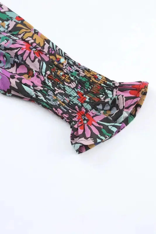 Floral Ruffled Sleeve V-Neck Blouse - Fashionfitz