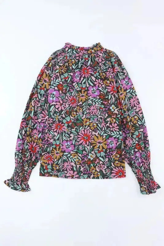 Floral Ruffled Sleeve V-Neck Blouse - Fashionfitz