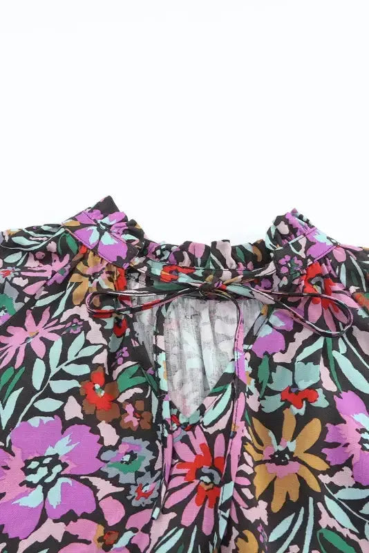Floral Ruffled Sleeve V-Neck Blouse - Fashionfitz