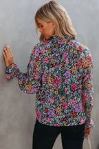 Floral Ruffled Sleeve V-Neck Blouse - Fashionfitz