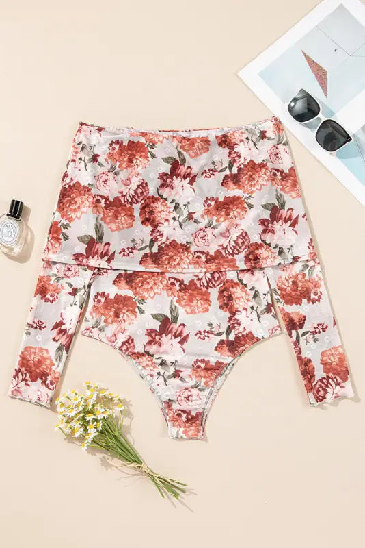 Floral sheath bodysuit - long sleeve