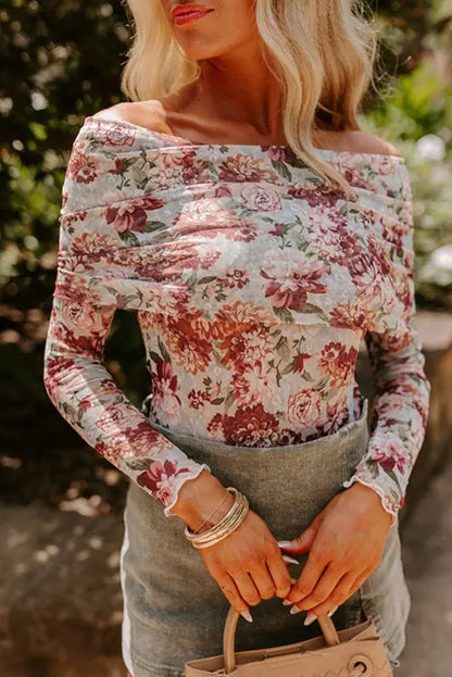 Floral sheath bodysuit - long sleeve