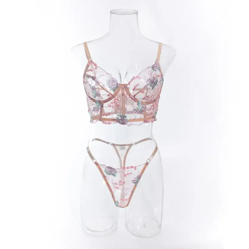 Floral sheer bustier corset set - sets