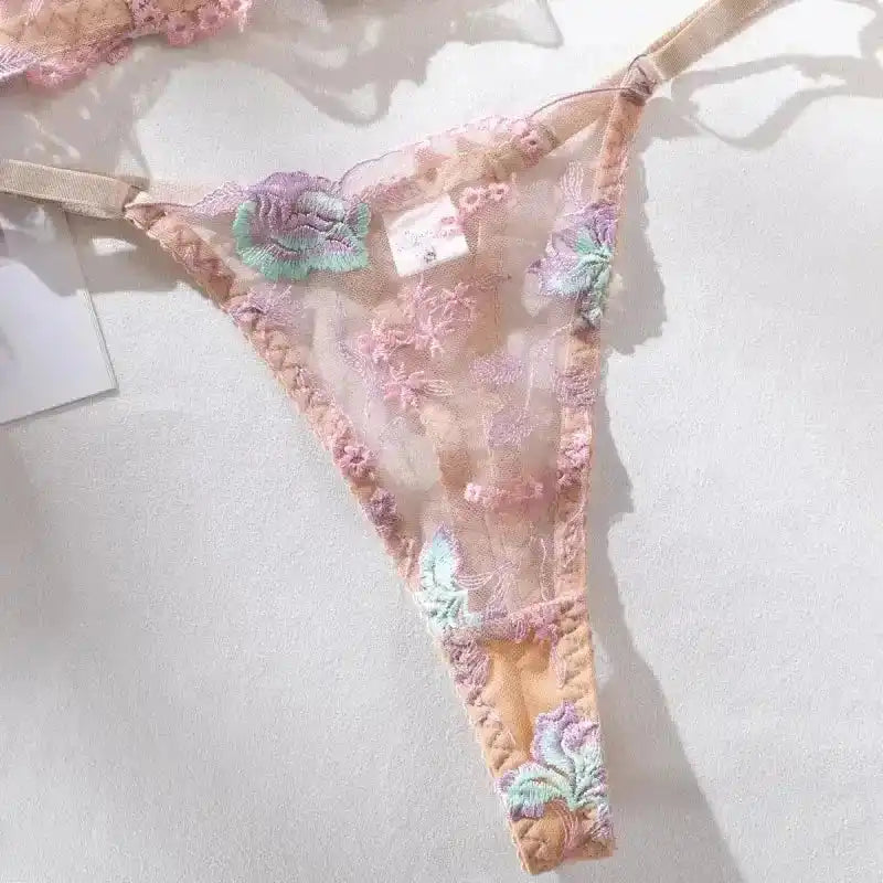 Floral Sheer Bustier Corset Set - Fashionfitz