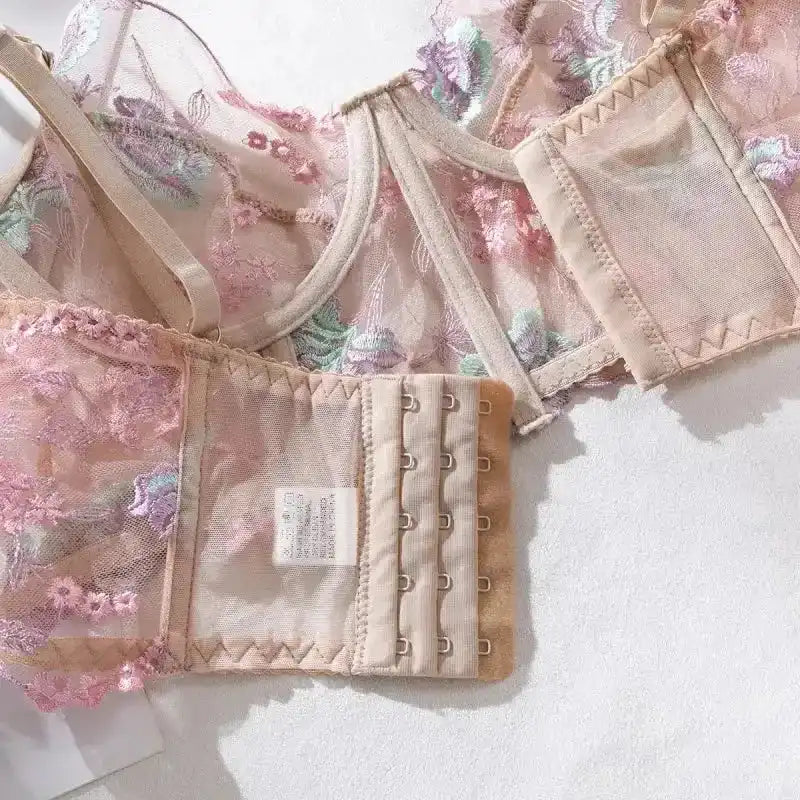 Floral Sheer Bustier Corset Set - Fashionfitz