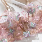 Floral Sheer Bustier Corset Set - Fashionfitz