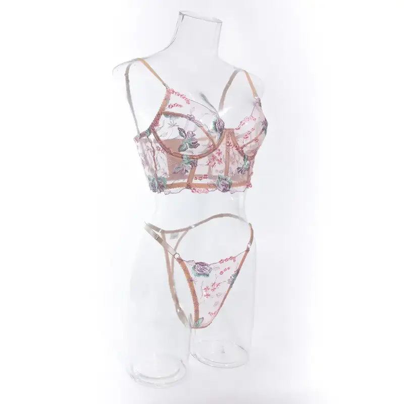 Floral sheer bustier corset set - sets