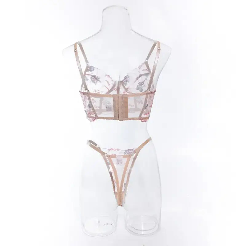 Floral sheer bustier corset set - sets