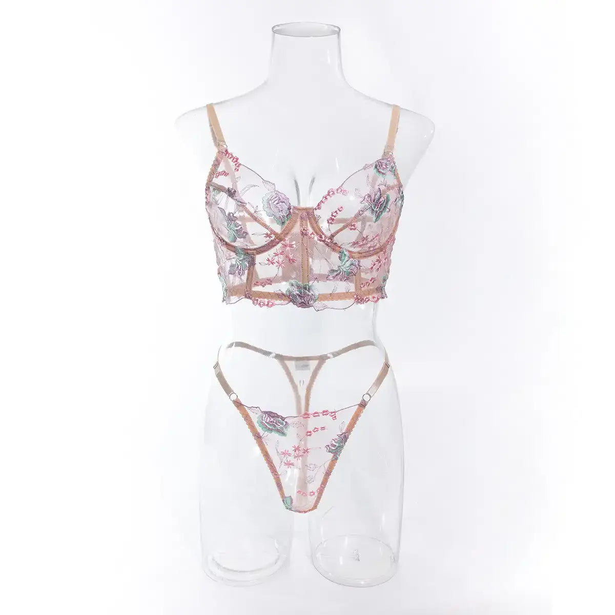 Floral sheer bustier corset set - sets
