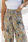 Floral shirred wide leg casual pants