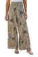 Floral shirred wide leg casual pants