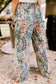 Floral shirred wide leg casual pants