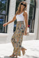 Floral shirred wide leg casual pants