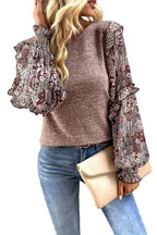 Floral Sleeve Crew Neck Blouse - Fashionfitz