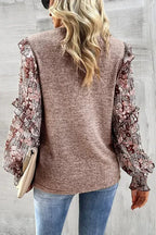 Floral Sleeve Crew Neck Blouse - Fashionfitz