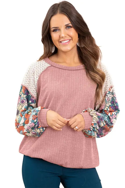 Floral sleeve textured blouse - blouses