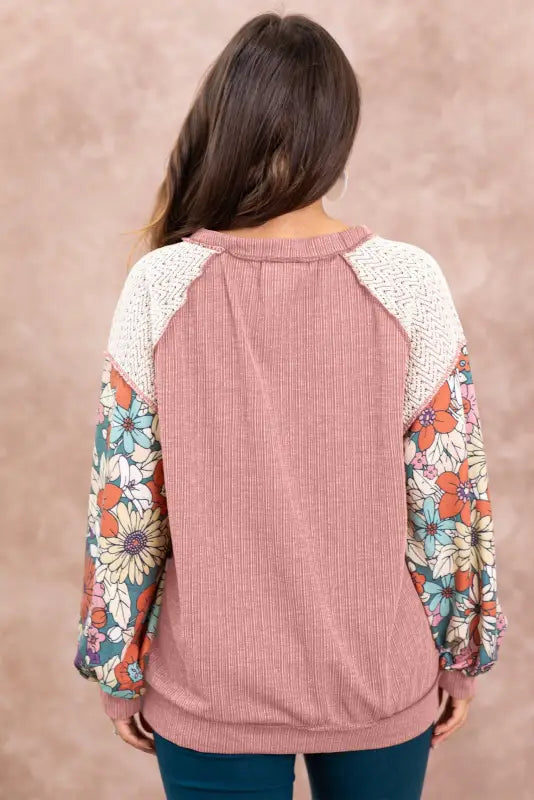 Floral sleeve textured blouse - blouses