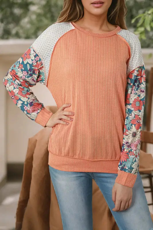 Floral sleeve textured blouse - blouses