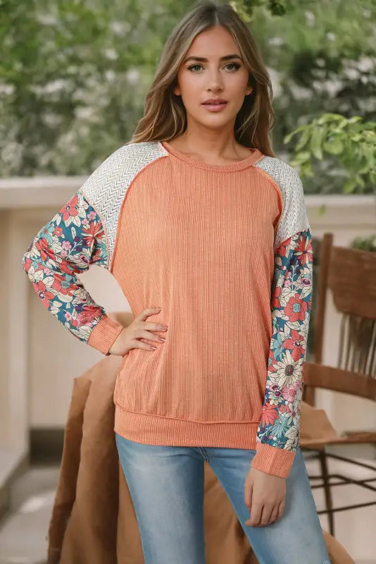 Floral sleeve textured blouse - blouses